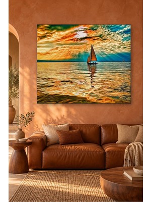 Fida Altın Işıklı Denizde Yelkenli Canvas Tablo