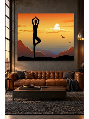 Fida Turuncu Gün Batımında Yoga Silueti Canvas Tablo