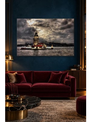 Fida Kara Bulutlar Altında Kız Kulesi Canvas Tablo