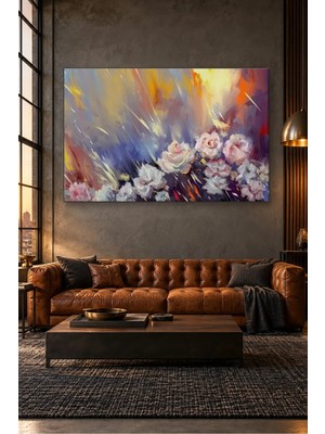 Fida Rüzgârlı Fırça Darbelerinde Beyaz Güller Canvas Tablo