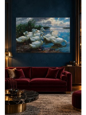Fida Alexander Koester Göl Kıyısında Beyaz Ördekler Canvas Tablo