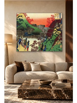 Fida Hokusai Kızıl Gökyüzü Altında Sepetli Yolcular Canvas Tablo