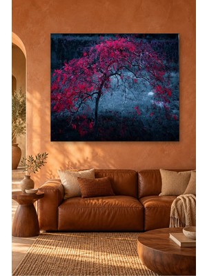 Fida Gece Mavisinde Pembe Japon Akçaağacı Canvas Tablo