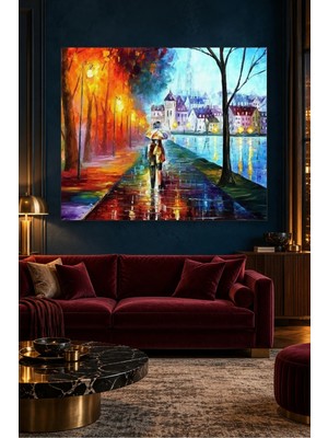 Fida Yağmurlu Şehirde Şemsiyeli Aşıklar Canvas Tablo