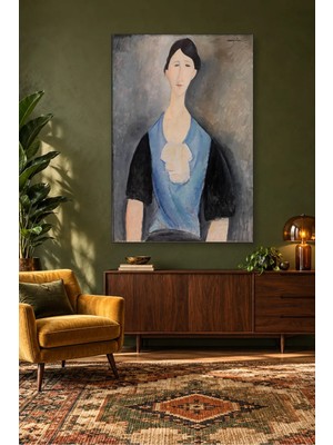 Fida Modigliani Mavi Bluzlu Genç Kadın Canvas Tablo