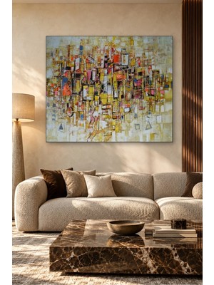 Fida Sarı Tonlarda Soyut Şehir Kompozisyonu Canvas Tablo