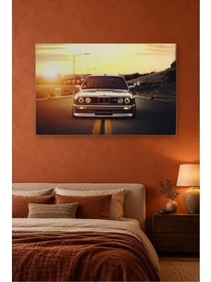 Fida Altın Saatte Yolda Klasik Bmw E30 M3 Canvas Tablo