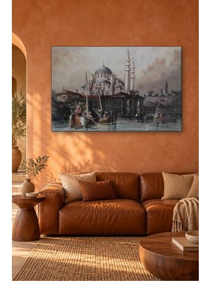 Fida Gravür Tarzı Süleymaniye ve Haliç Kayıkları Canvas Tablo
