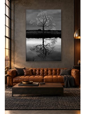 Fida Siyah Beyaz Suya Yansıyan Çıplak Ağaç Canvas Tablo