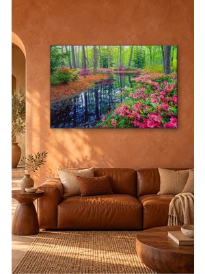 Fida Pembe Açelyalı Orman Göleti Canvas Tablo