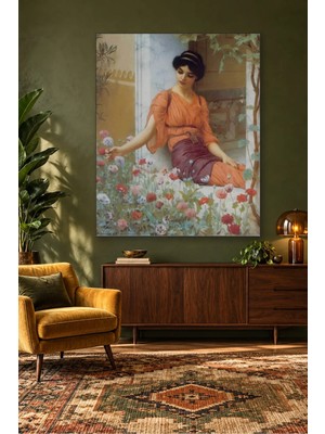 Fida John William Godward Gelincikler Arasında Turuncu Elbiseli Kadın Canvas Tablo