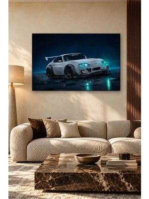 Fida Neon Farlı Beyaz Toyota Supra Canvas Tablo