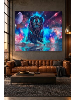 Fida Galaksi Renklerinde Neon Aslan Canvas Tablo