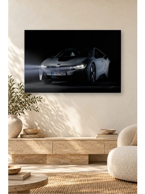 Fida Gece Farları Yanan Gri Bmw I8 Canvas Tablo