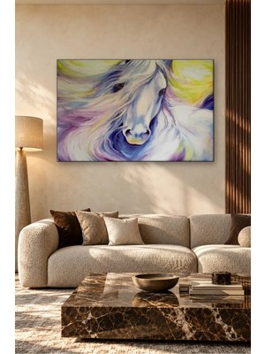 Fida Pastel Renkli Yeleli Beyaz At Başı Canvas Tablo