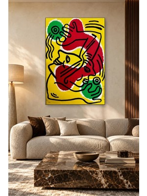 Fida Keith Haring Kırmızı Yeşil Sarmal Yüzler Canvas Tablo