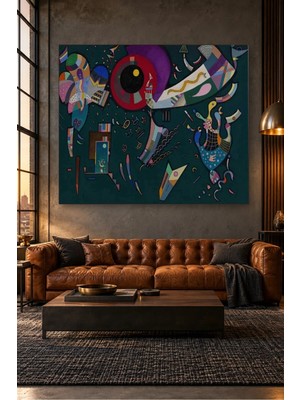 Fida Kandinsky Koyu Yeşil Fonda Çemberin Etrafında Canvas Tablo