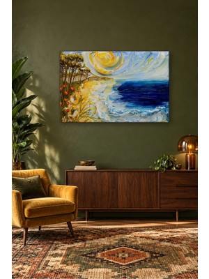Fida Kabartma Fırça Izli Güneşli Sahil Canvas Tablo