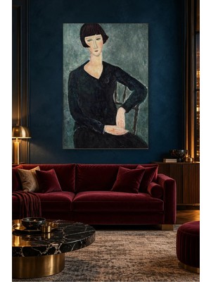 Fida Modigliani Siyah Elbiseli Oturan Kadın Canvas Tablo