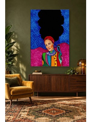 Fida Kırmızı Başörtülü Kadın ve Mavi Kuş Canvas Tablo