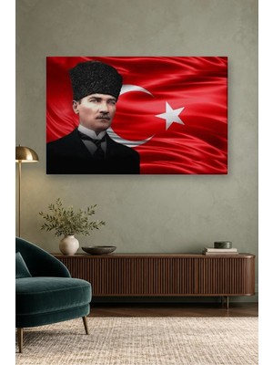 Fida Dalgalanan Türk Bayrağı Önünde Atatürk Canvas Tablo