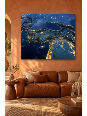 Fida Uzaydan Gece Işıklarıyla Türkiye Canvas Tablo