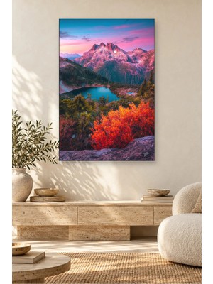 Fida Pembe Gün Batımında Dağ Gölü Canvas Tablo