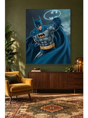 Fida Yarasa Sinyali Altında Yumruk Kaldıran Batman Canvas Tablo