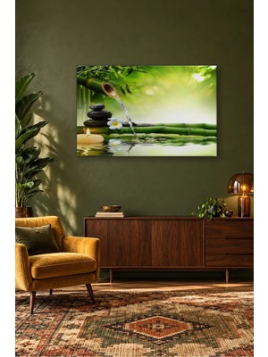 Fida Bambu Çeşme Mum ve Taşlarla Zen Bahçesi Canvas Tablo