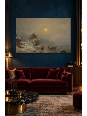 Fida Andreas Achenbach Buzlu Gölde Avcılar Canvas Tablo