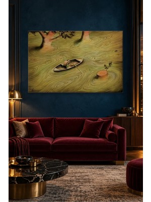 Fida Ağaç Halkalarından Göl Üzerinde Kayıkçı Gerçeküstü Canvas Tablo