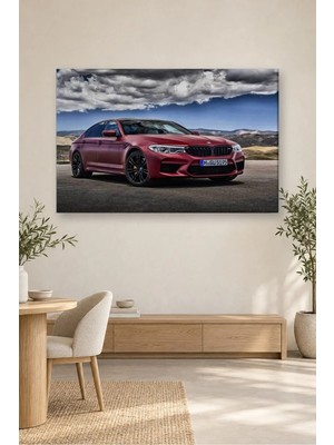 Fida Dramatik Bulutlar Altında Bordo Bmw M5 Canvas Tablo