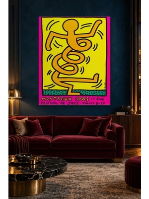 Fida Keith Haring Montreux Sarı Fonda Turuncu Dansçı Canvas Tablo