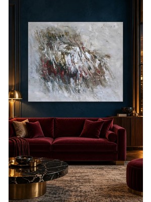 Fida Gerhard Hoehme Gri Fonda Hareketli Soyut Fırça Darbeleri Canvas Tablo