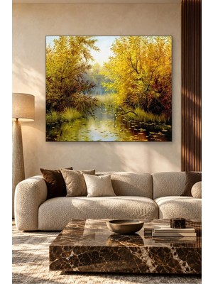 Fida Sarı Söğütlerle Çevrili Sonbahar Göleti Canvas Tablo