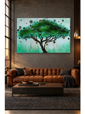 Fida Noktalı Desenli Yeşil Sihirli Ağaç Canvas Tablo