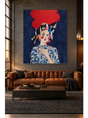Fida Kırmızı Saçlı ve Renkli Başlıklı Kadın Canvas Tablo