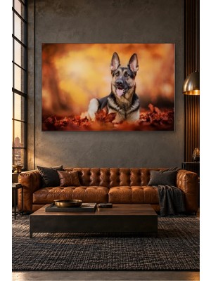 Fida Kızıl Yapraklarda Neşeli Alman Kurdu Canvas Tablo