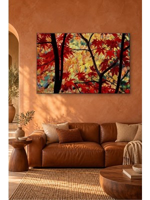 Fida Kırmızı Akçaağaç Yaprakları Sonbahar Canvas Tablo