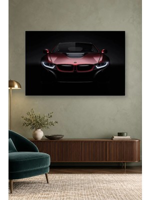 Fida Karanlıkta Parlayan Kırmızı Bmw I8 Canvas Tablo