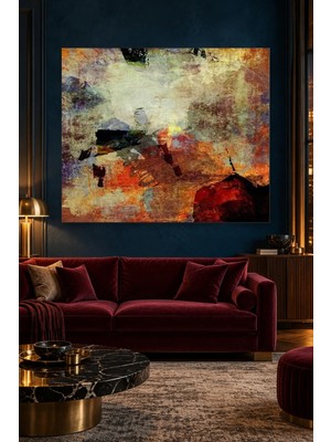 Fida Turuncu ve Krem Grunge Dokulu Soyut Canvas Tablo