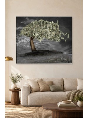 Fida Fırtınalı Gökte Dolar Yapraklı Ağaç Canvas Tablo