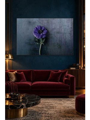 Fida Çizik Gri Zeminde Mor Anemon Canvas Tablo