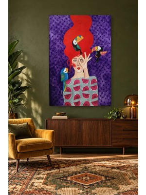 Fida Kızıl Saçlı Kadın ve Tukan Kuşları Canvas Tablo