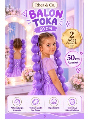 Rhea & Co. Lila Örgülü Balon Saç – 50 cm Çocuk Saç Tokası | 2’li Set
