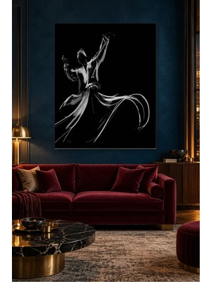 Fida Siyah Fonda Beyaz Çizgili Semazen Canvas Tablo
