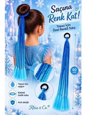 Rhea & Co. Afro Örgü Saç Tokası – 60 cm Mavi Ombreli Renkli Saç Aksesuarı