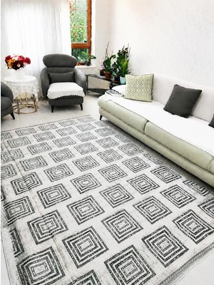 Biyikli Piyade Bıyıklı Piyade Modern Geometrik Desen Çift Yönlü Kaymaz Taban Halı Örtüsü Savan 200 x 300 cm (6 M²)