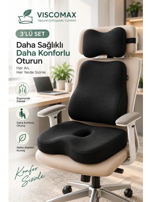 Viscomax Ergonomik Postür Minderi – Bel Omurga ve Oturma Pozisyonu Destekli Visco Sandalye Minderi 3 Lü Set