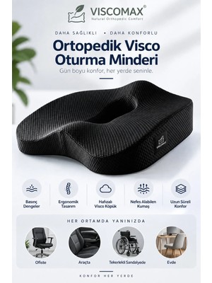 Viscomax Visco Oturma Yastığı – Ergonomik Kuyruk Sokumu Destekli Ofis Sandalye ve Koltuk Minderi